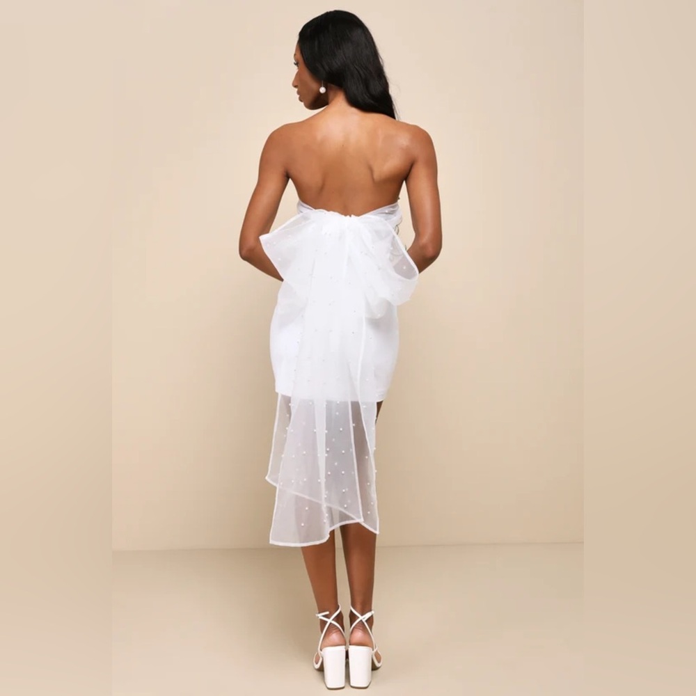 Lulu's White Strapless Dress with Sheer Overlay